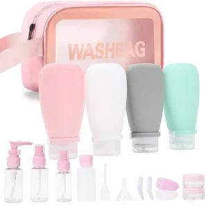 18 Pcs Travel Bottles Set for Toiletries TSA Approved, Leak Proof Travel Bottles, Travel Toiletry Bag Set Comes with 3 oz travel bottles, Funnel, Toothbrush Cover