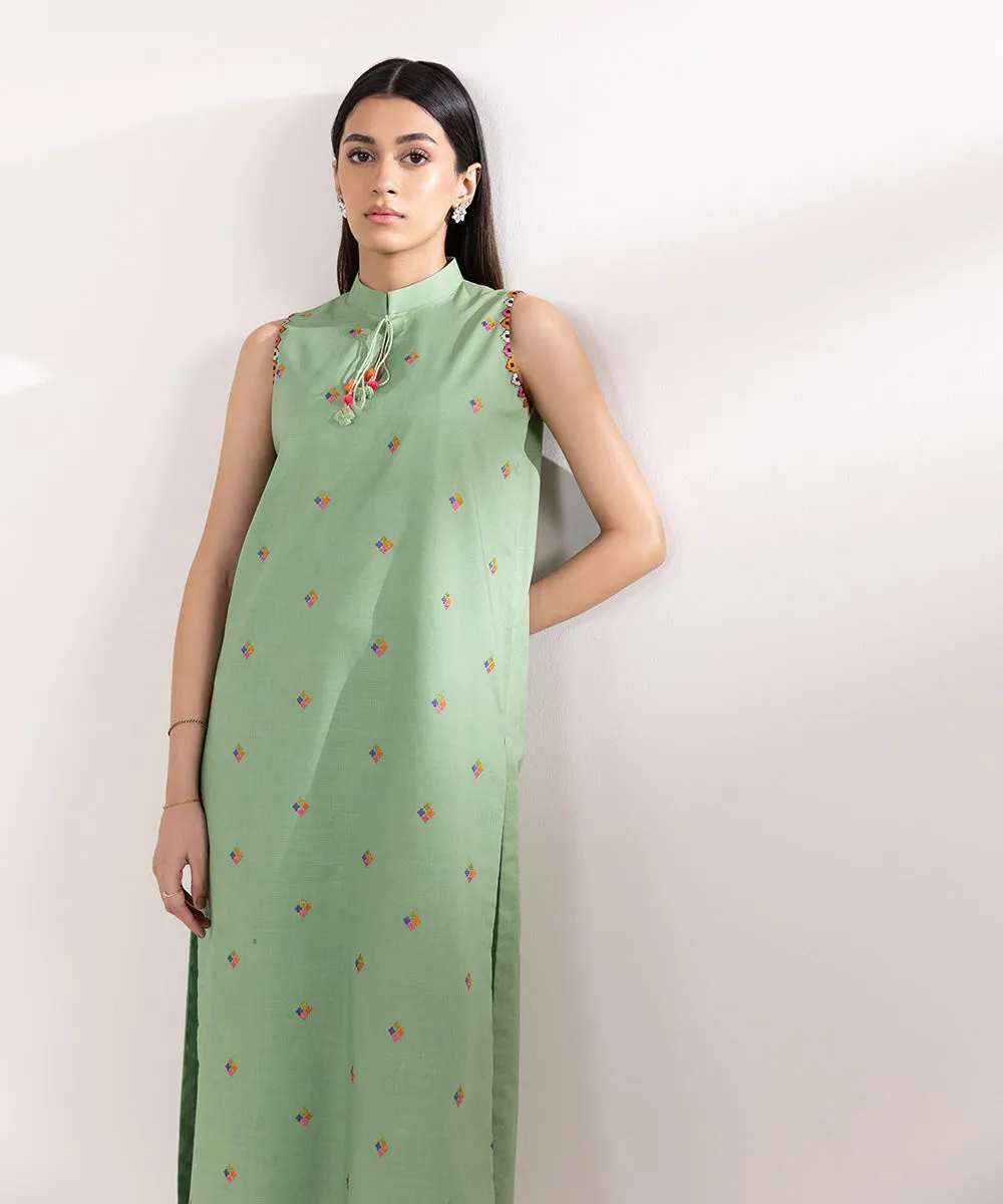 2 Piece - Embroidered Cambric Suit