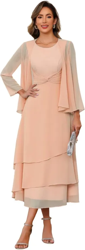 2 Piece Mother of The Bride Dresses with Jacket 2025 Chiffon Formal Evening Gown Hi008