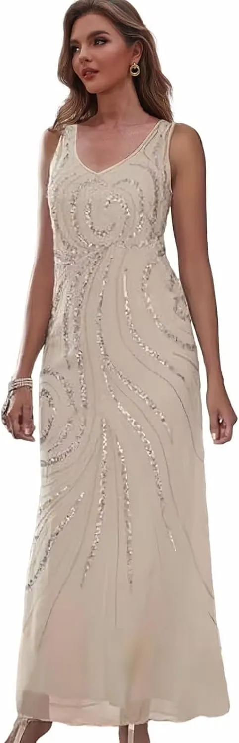 2 Pieces Mother of The Bride Dresses with Jacket Chiffon Wedding Party Dress for Women Sequin Formal Gown