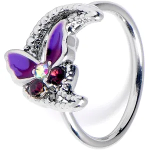 20 Gauge 5/16 Aurora Gem Butterfly Purple Beauty Nose Hoop