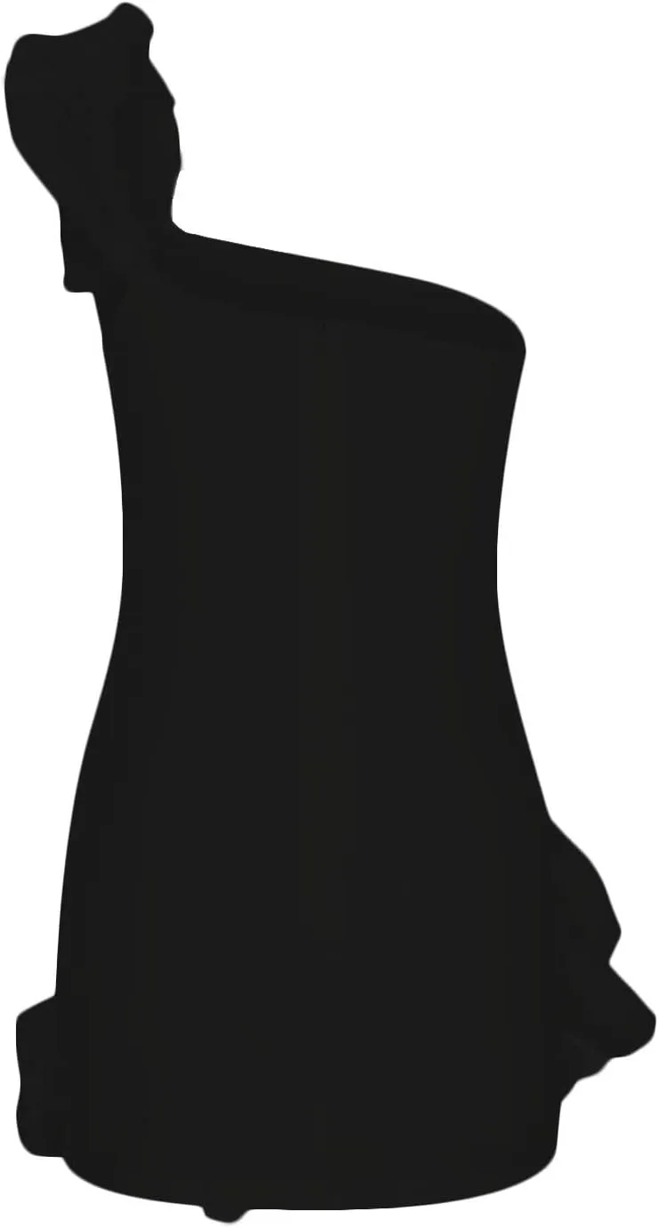 2023 Women Sexy Ruffles One Shoulder Dresses Sleeveless Ruched Bodycon Mini Dress Cocktail Party Outfits Clubwear