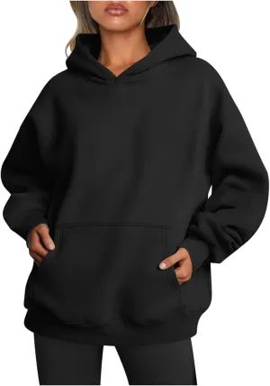 2024 Oversized Sweatshirt Hoodies for Women Trendy Loose Fit Solid Color Crop Pullover Sweatshirts with Pockets