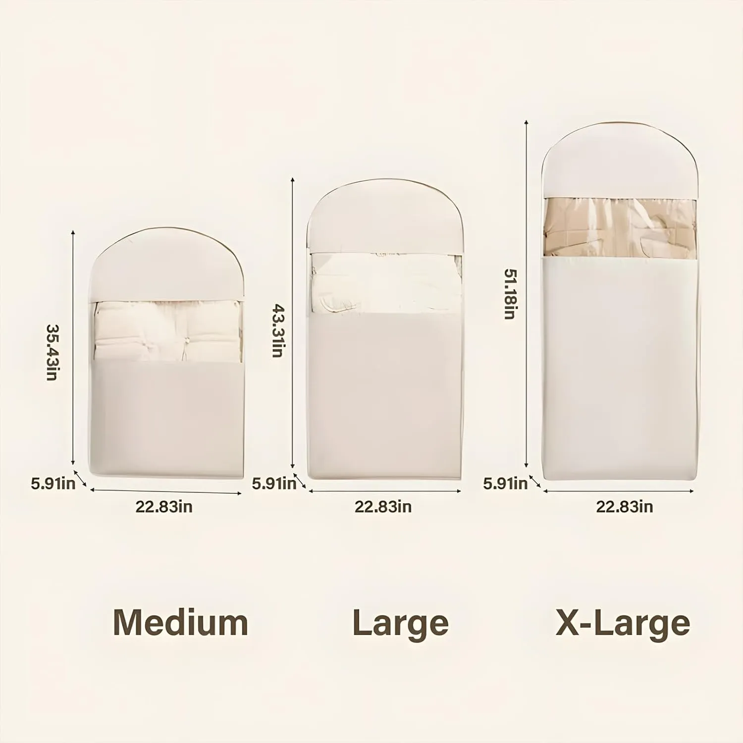 2025 New Hanging Garment Bags with Self Compression Zipper, Dust Cover Clothes Organizer & Protector for Down Coat Jackets, Shirts and Sweater (Beige, M)