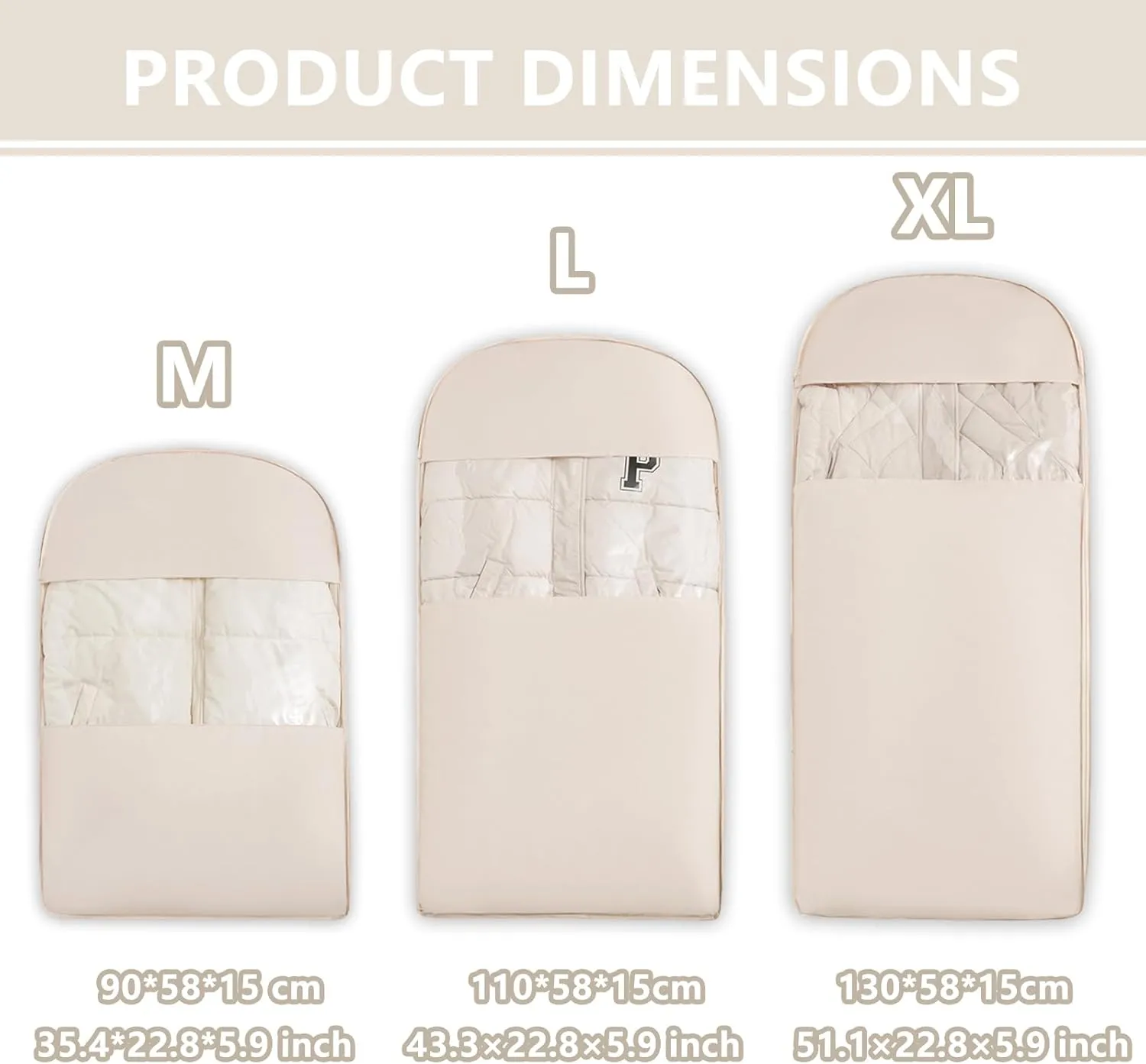 2025 New Space Saving Hanging Garment Bag, with Self Compression Zipper, Dust Cover Clothes Storage Bags for Down Coat, Space Saver Clothes Bags, Suitable for Long-Term Storage Organizers (Beige, L)