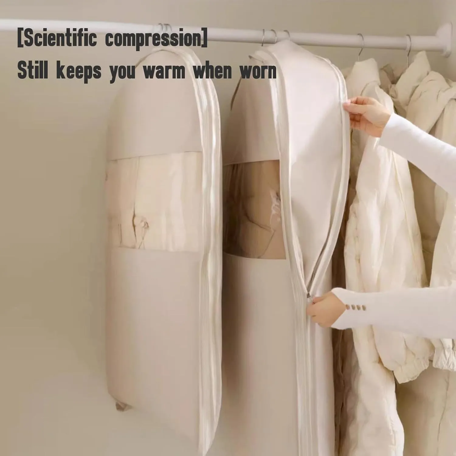 2025 Space Saving Hanging Garment Bag  Self Compression Zipper, 3 Sizes, Waterproof Closet Organizer for Coats, Jackets, Suits Dustproof & Wrinkle-Free Storage (Oatmeal, Small)
