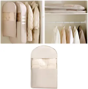 2025 Space Saving Hanging Garment Bag  Self Compression Zipper, 3 Sizes, Waterproof Closet Organizer for Coats, Jackets, Suits Dustproof & Wrinkle-Free Storage (Oatmeal, Small)