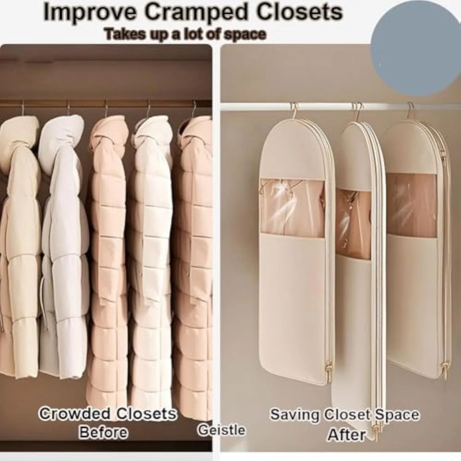 2025 Space Saving Hanging Garment Bag with Self Compression Zipper, 3pcs Space Saver Closet Organizers, Dust Cover Clothes Bags for Down Coat, Clear Garment Bags for Hanging Clothes Travel (Pink)