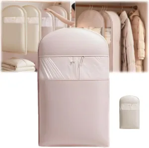 2025 Space Saving Hanging Garment Bag with Self Compression Zipper, Dust Cover Clothes Bags for Down Coat, Otherwisie Space Saver Hanging Garment Bags for Closet Storage (Pink,M)