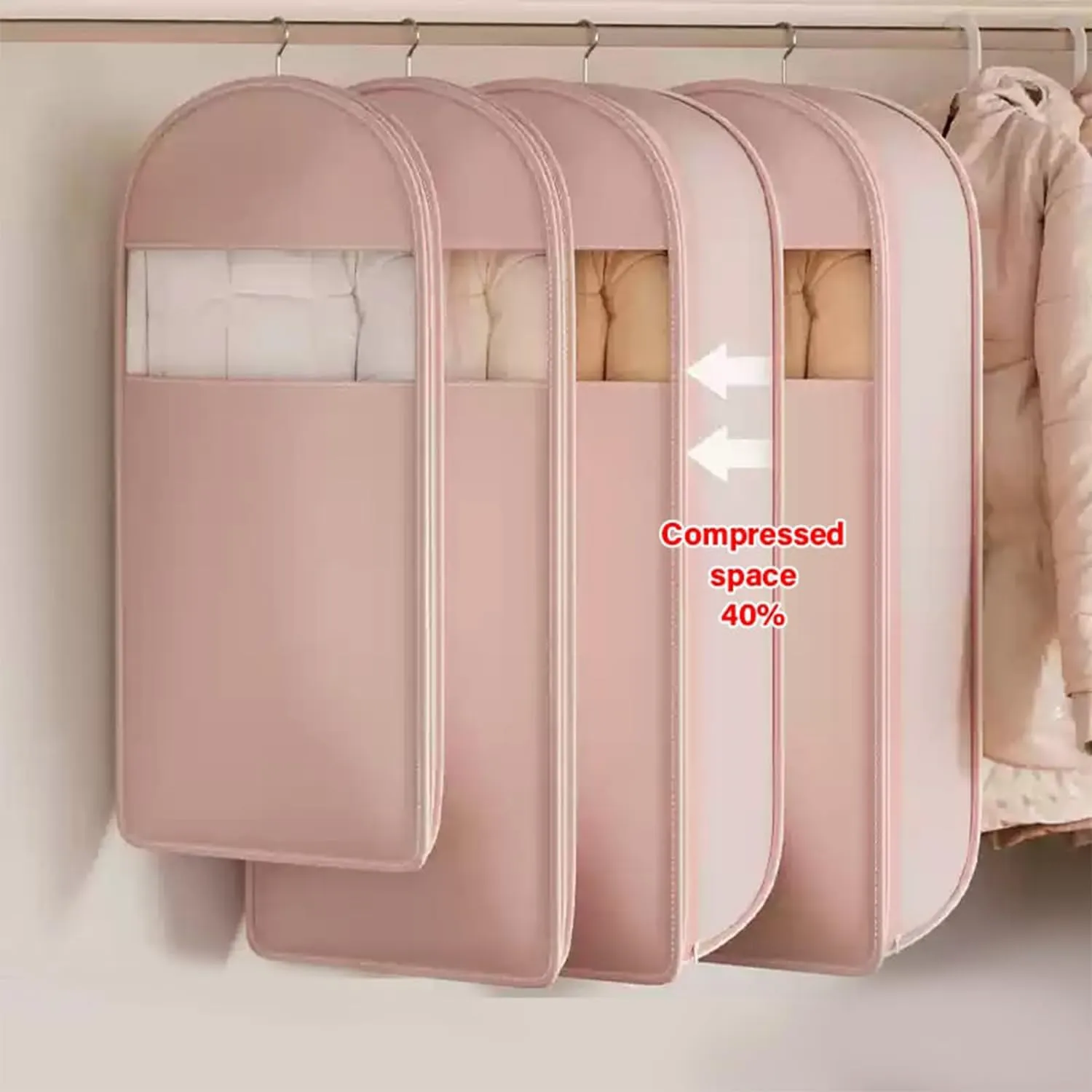 2025 Space Saving Hanging Garment Bag with Self Compression Zipper, Ultra Space Saving Self Compression Organizer, Clothes Protectors for Hanging Clothes, Coat Covers Garment Bag (Gray,L)