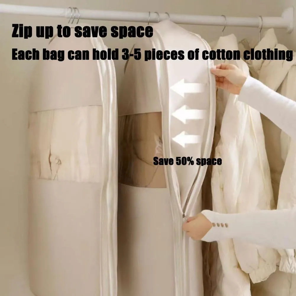 2025 Space Saving Hanging Garment Bag With Self, Space Saving Hanging Garment Bag With Self Compression Zipper, Dust Cover Clothes Bags For Down Coat (Light pink,M)
