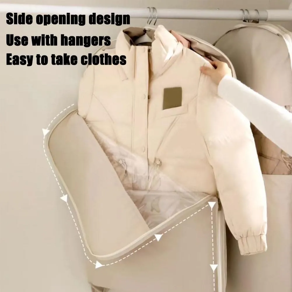 2025 Space Saving Hanging Garment Bag With Self, Space Saving Hanging Garment Bag With Self Compression Zipper, Dust Cover Clothes Bags For Down Coat (Light pink,M)
