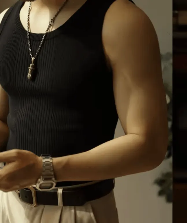 2025 Style Men’s Pit Stripe Knitted Spliced Tank Tops - Casual Streetwear