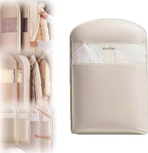 2025 Upgrade Space Saving Hanging Garment Bag With Self Compression Zipper, Space Saving Hanging Garment Bag with Self Compression Zipper, Hanging Protector for Coats (Beige, S)