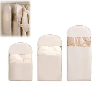 3pcs Space Saving Hanging Garment Bag, Space Saving Hanging Garment Bag with Self Compression Zipper (Beige_3size)