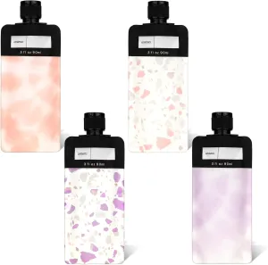 4PCS Travel Pouches for Toiletries, 3oz Refillable Leak Proof Empty Squeeze Pouches, Portable Travel Fluid Makeup Packing Pouches for Shampoo Conditioner Lotion Body Wash, Style 1
