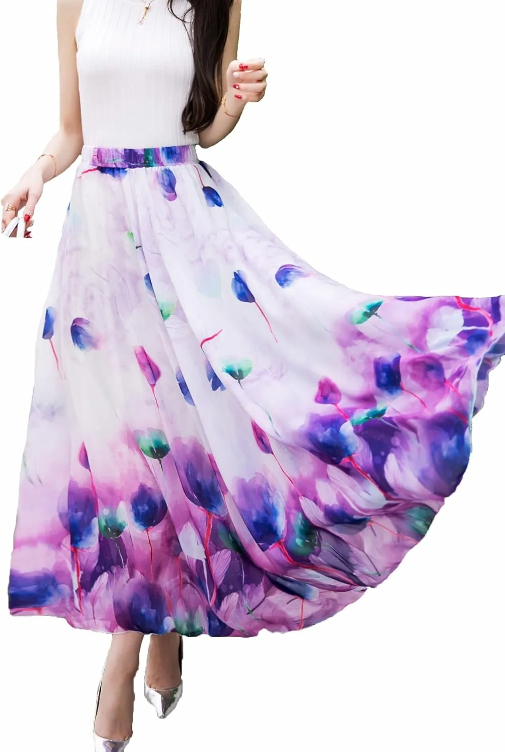 Afibi Women Full/Ankle Length Blending Maxi Chiffon Long Skirt Beach Skirt