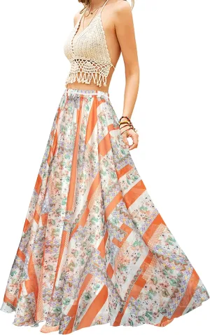 Afibi Women Full/Ankle Length Blending Maxi Chiffon Long Skirt Beach Skirt