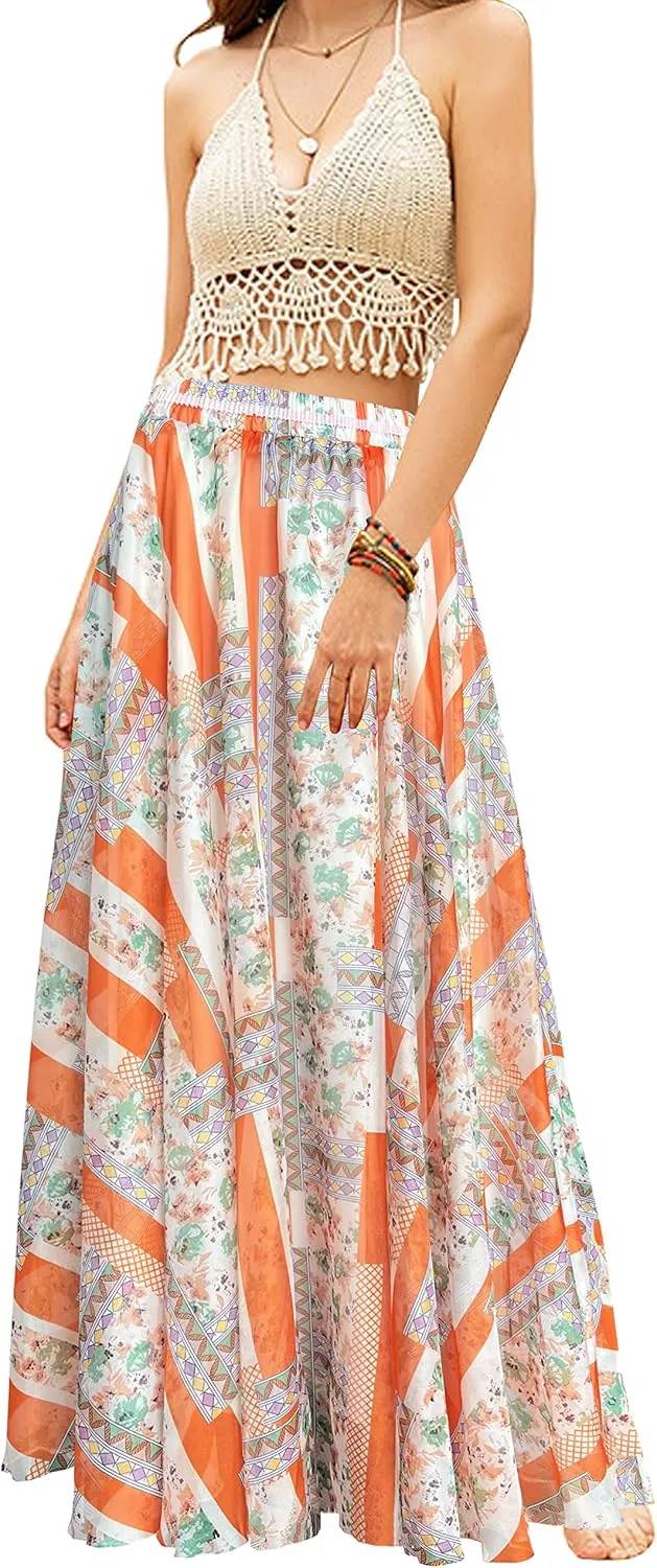 Afibi Women Full/Ankle Length Blending Maxi Chiffon Long Skirt Beach Skirt