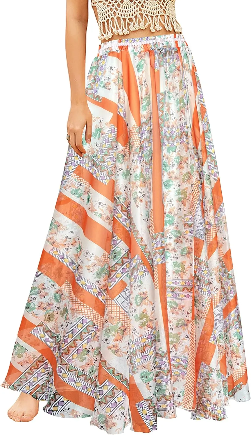 Afibi Women Full/Ankle Length Blending Maxi Chiffon Long Skirt Beach Skirt