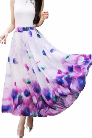 Afibi Women Full/Ankle Length Blending Maxi Chiffon Long Skirt Beach Skirt