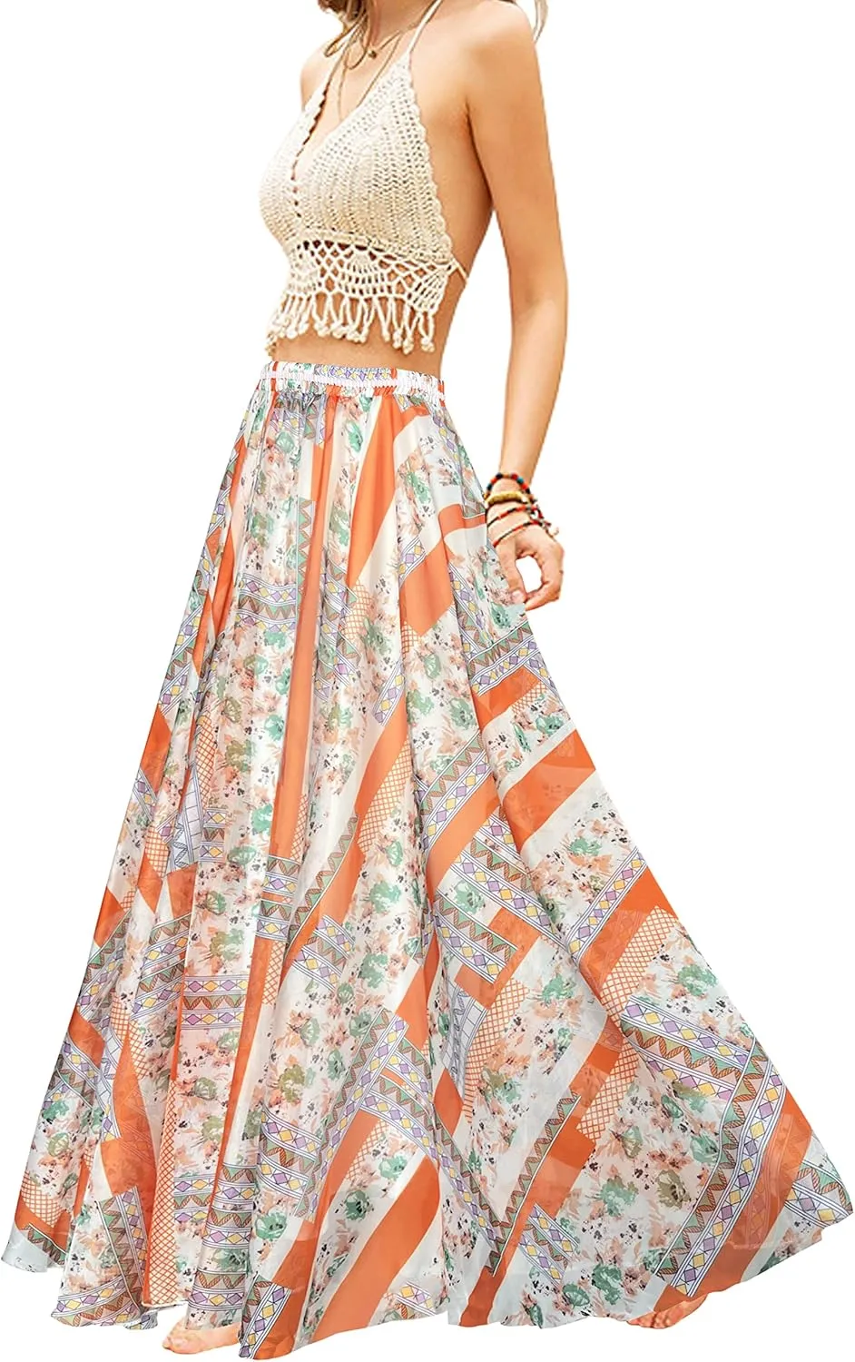 Afibi Women Full/Ankle Length Blending Maxi Chiffon Long Skirt Beach Skirt