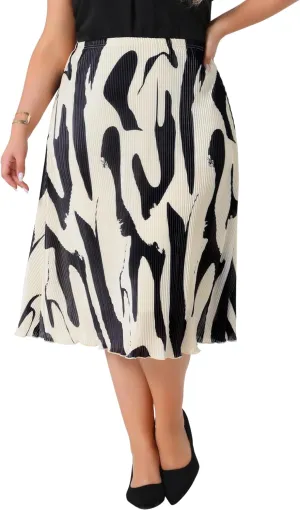 Agnes Orinda Plus Size Skirts for Women Trendy Summer Print Pleated High Waisted Business Casual A-Line Midi Skirt