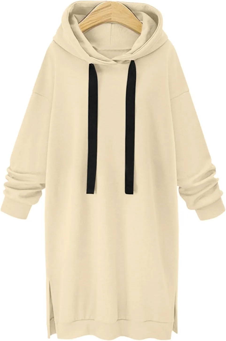 Akklian Women's Hoodie Sweatshirt Dress Knee Length Long Pullover Tops Split Hem Drawstring Hoodies Fall Winter Plush Sweater