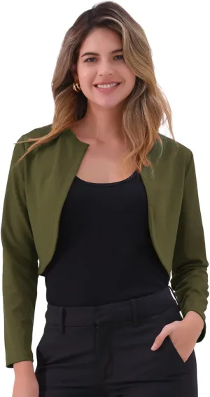 Allegra K Women's Bolero Shrug Long Sleeve Cropped Cardigan Knits Curved Hem Open Front Shrug for Dresses Work Business