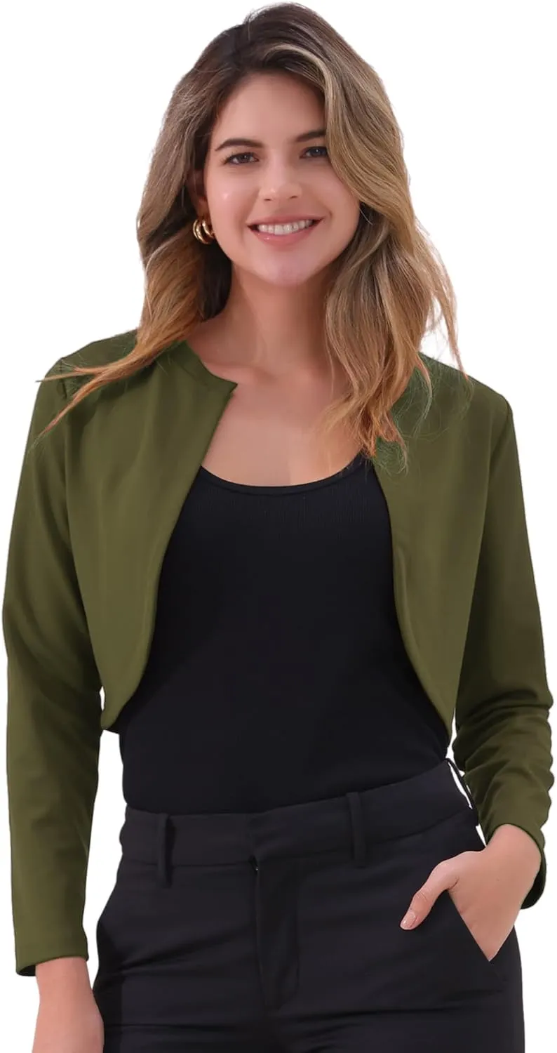 Allegra K Women's Bolero Shrug Long Sleeve Cropped Cardigan Knits Curved Hem Open Front Shrug for Dresses Work Business