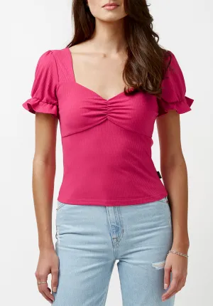 Amari Women's Flutter Sleeve Top in Pink - KT0660P