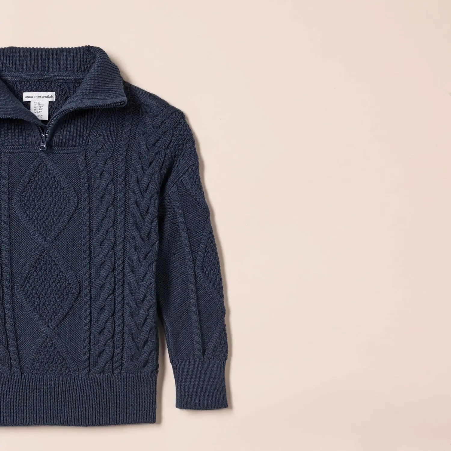 Amazon Essentials Boys and Toddlers' Quarter-Zip Cable-Knit Relaxed-Fit Sweater