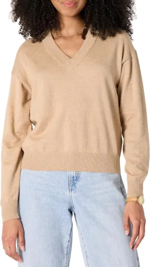 Amazon Essentials Women's Relaxed-Fit Lightweight V-Neck Cropped Sweater