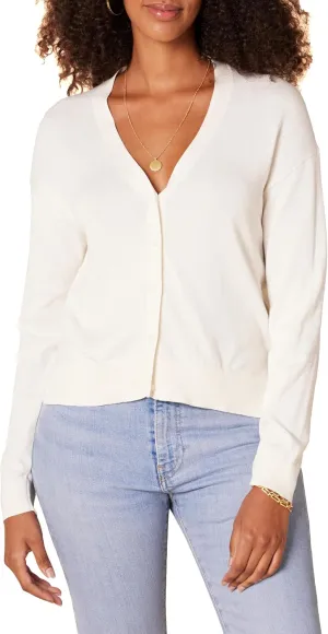 Amazon Essentials Women's V-Neck Lightweight Cropped Relaxed-Fit Cardigan Sweater