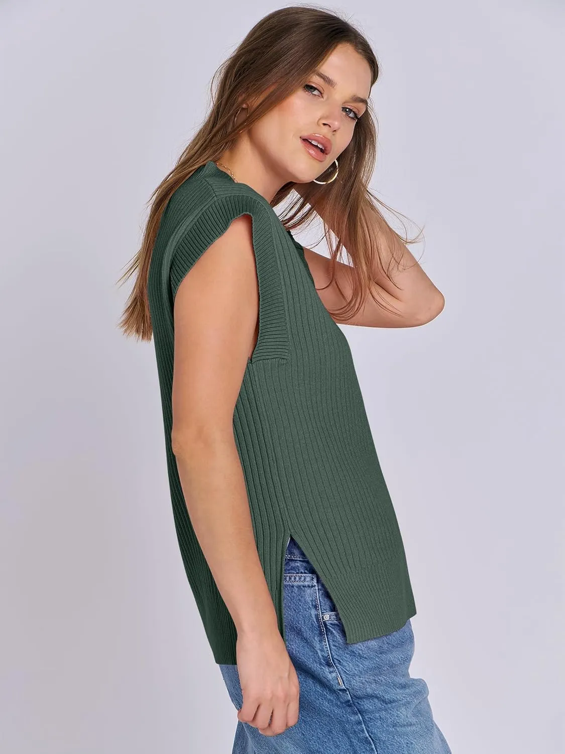 ANRABESS Womens V Neck Sweater Vest Oversized Sleeveless Tops Casual Ribbed Knit Loose 2025 Summer Tank Top Outfits Clothes
