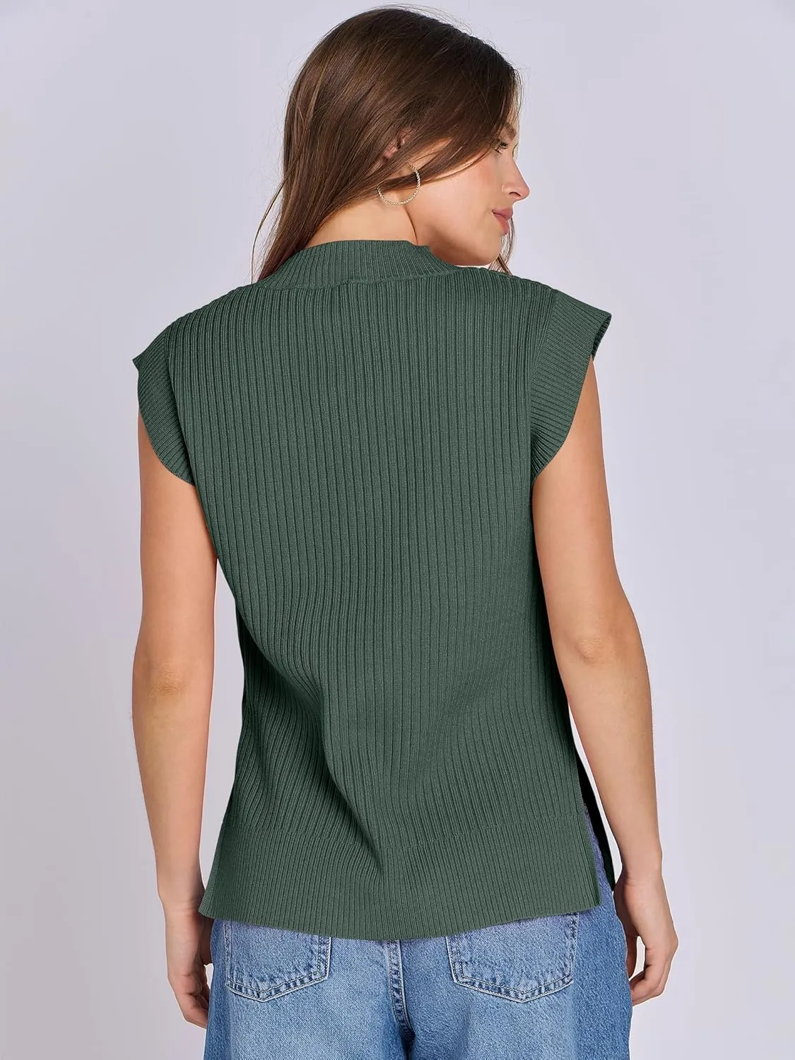 ANRABESS Womens V Neck Sweater Vest Oversized Sleeveless Tops Casual Ribbed Knit Loose 2025 Summer Tank Top Outfits Clothes
