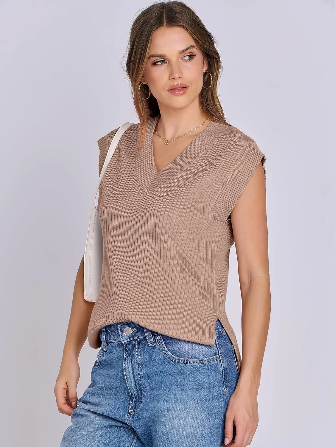 ANRABESS Womens V Neck Sweater Vest Oversized Sleeveless Tops Casual Ribbed Knit Loose 2025 Summer Tank Top Outfits Clothes