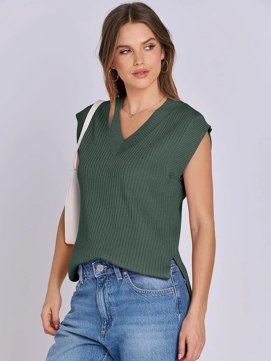 ANRABESS Womens V Neck Sweater Vest Oversized Sleeveless Tops Casual Ribbed Knit Loose 2025 Summer Tank Top Outfits Clothes