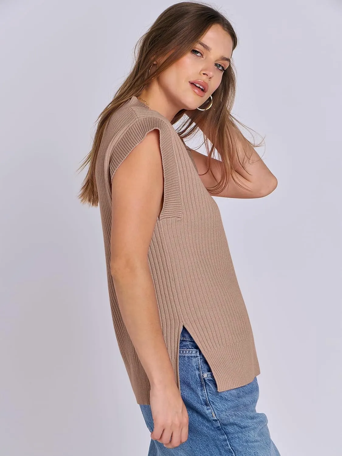 ANRABESS Womens V Neck Sweater Vest Oversized Sleeveless Tops Casual Ribbed Knit Loose 2025 Summer Tank Top Outfits Clothes
