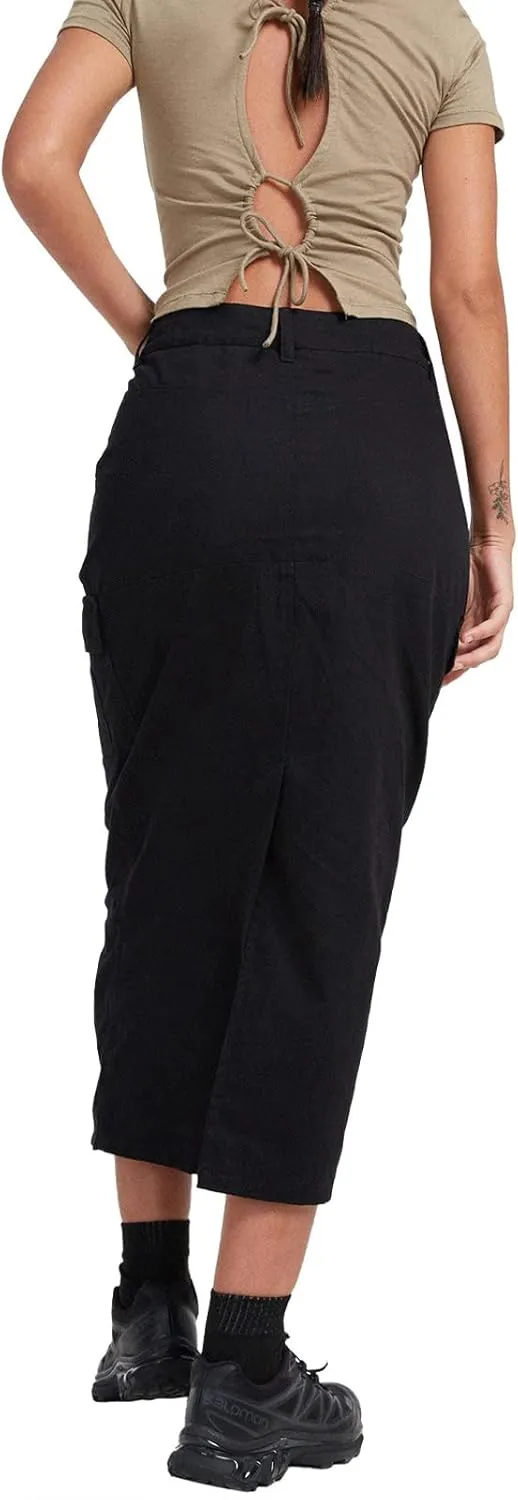 ASHER FASHION Women's Y2K Skirts Cargo Midi Skirt Elegant Long Denim Skirts with Cargo Pockets Bodycon Skirt