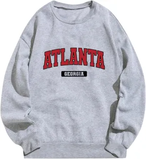 Atlanta Georgia Sweatshirts Women Crewneck Letter Graphic Y2K Hoodie Drop Shoulder Casual Hoodies Fashion Spring Fall Clothes