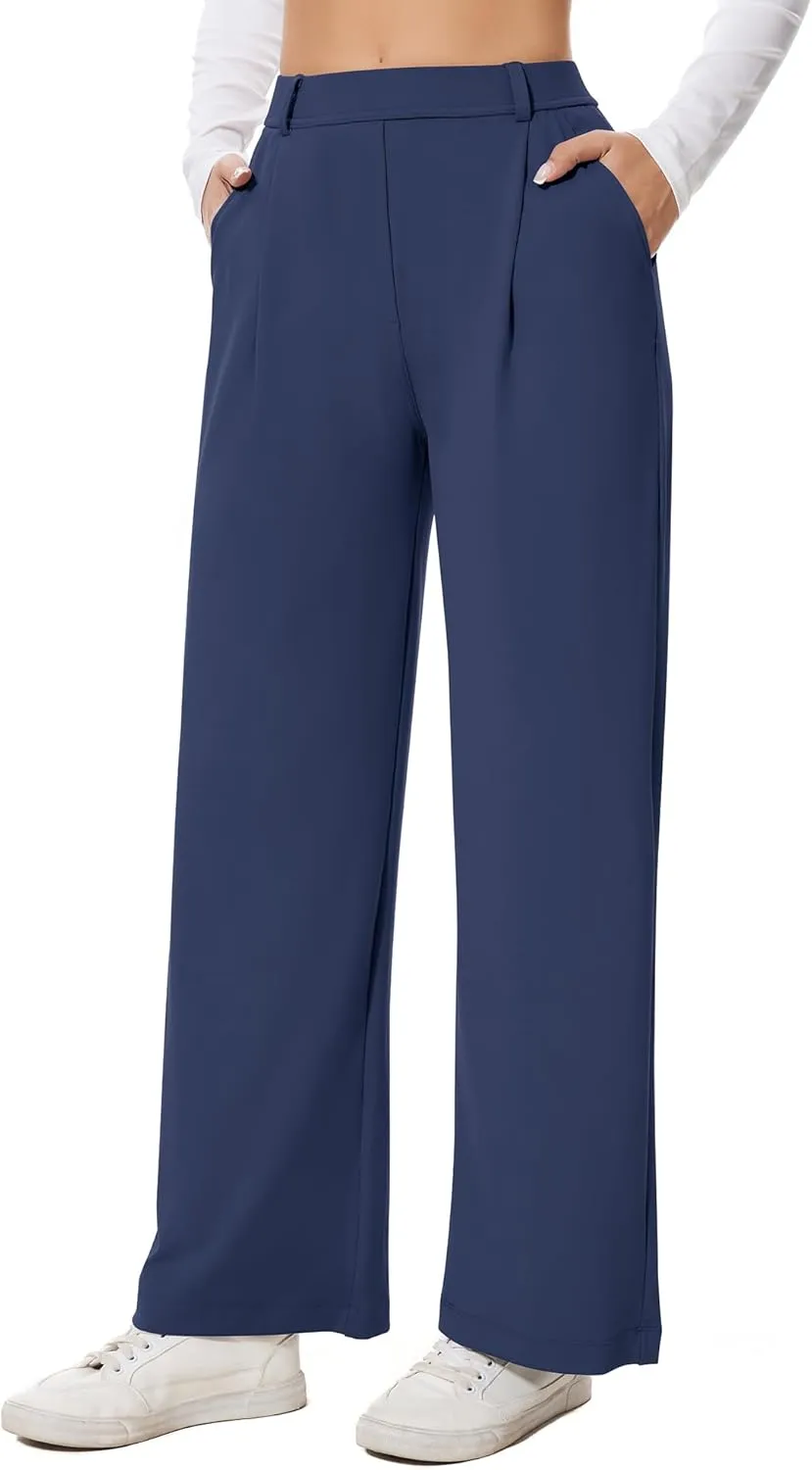 AVAMO Womens Dress Pants Wide Leg Pull On Stretchy Work Pants Women High Waisted Business Casual Trousers with Pockets