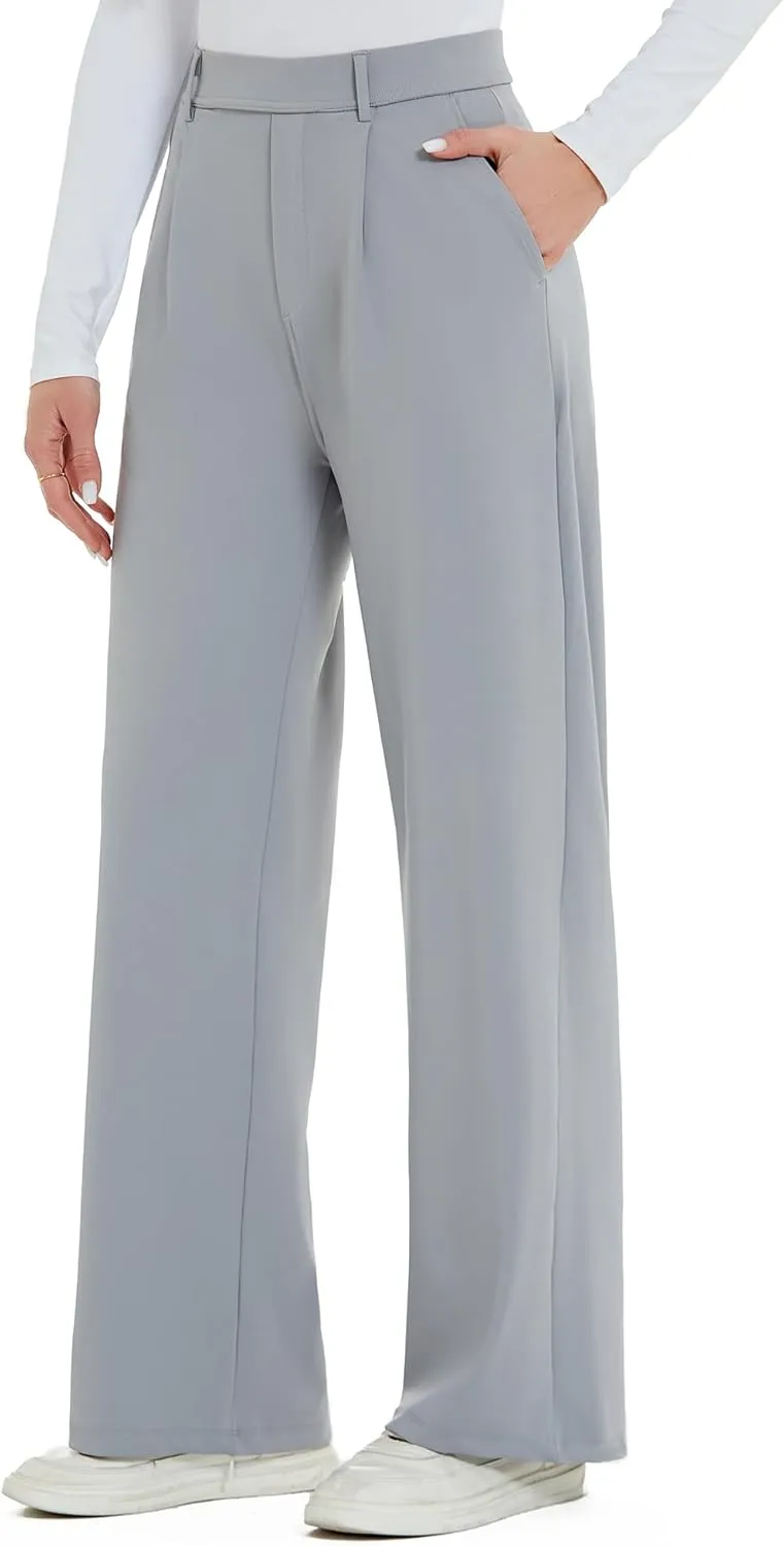 AVAMO Womens Dress Pants Wide Leg Pull On Stretchy Work Pants Women High Waisted Business Casual Trousers with Pockets