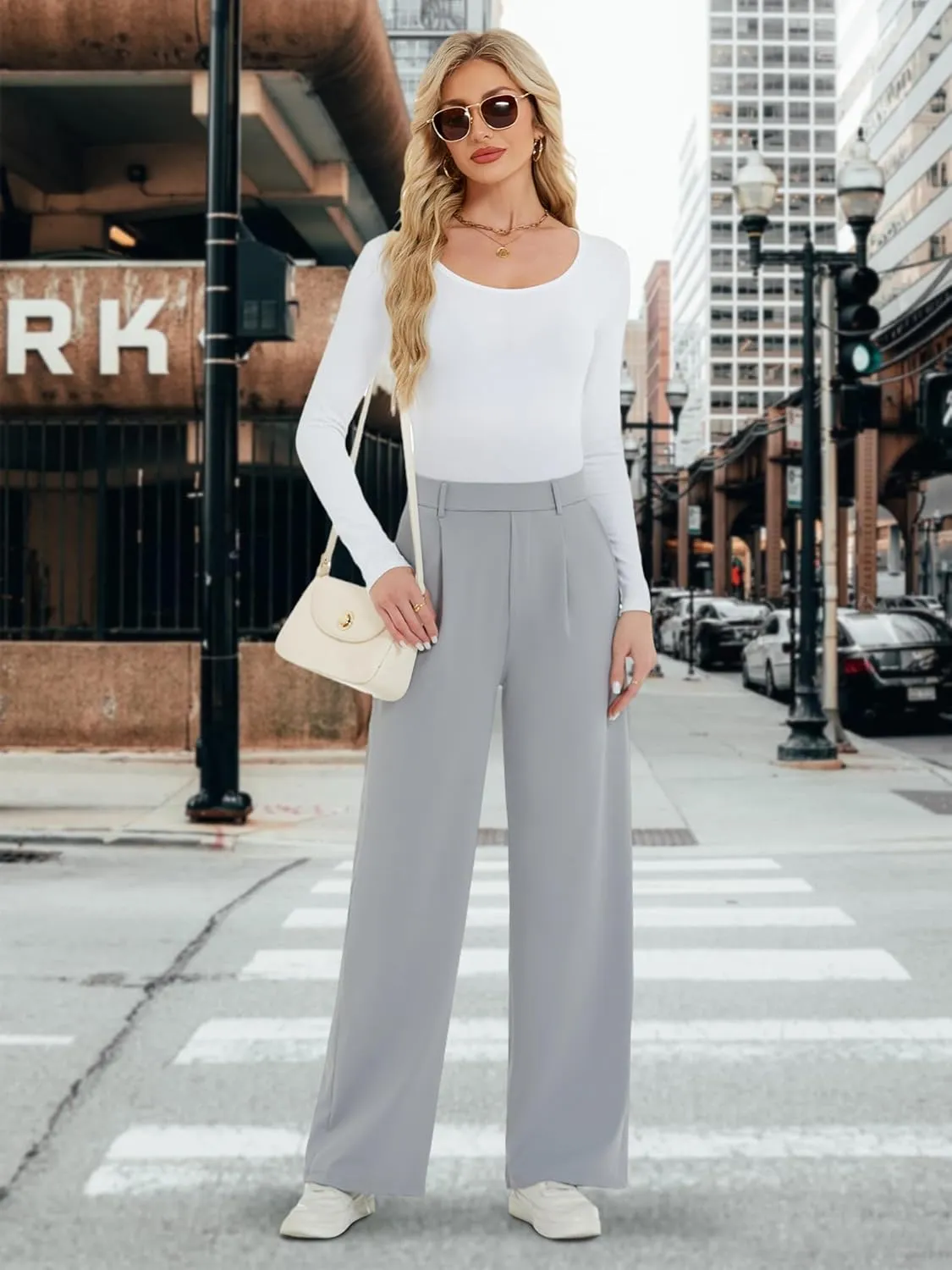 AVAMO Womens Dress Pants Wide Leg Pull On Stretchy Work Pants Women High Waisted Business Casual Trousers with Pockets