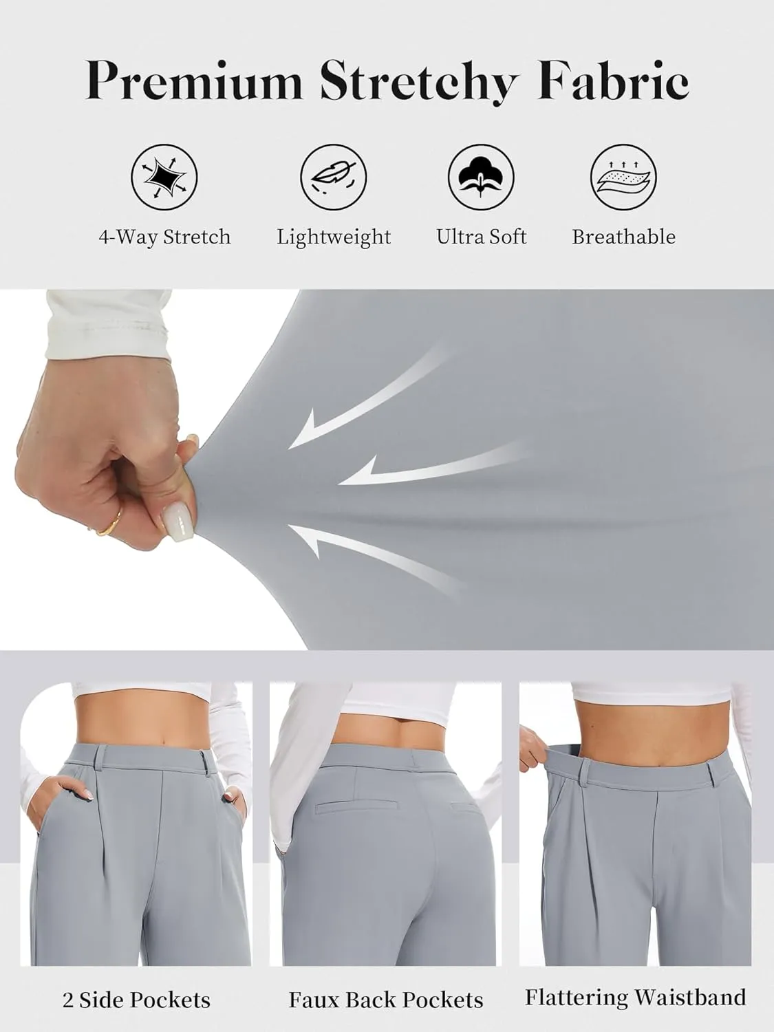 AVAMO Womens Dress Pants Wide Leg Pull On Stretchy Work Pants Women High Waisted Business Casual Trousers with Pockets
