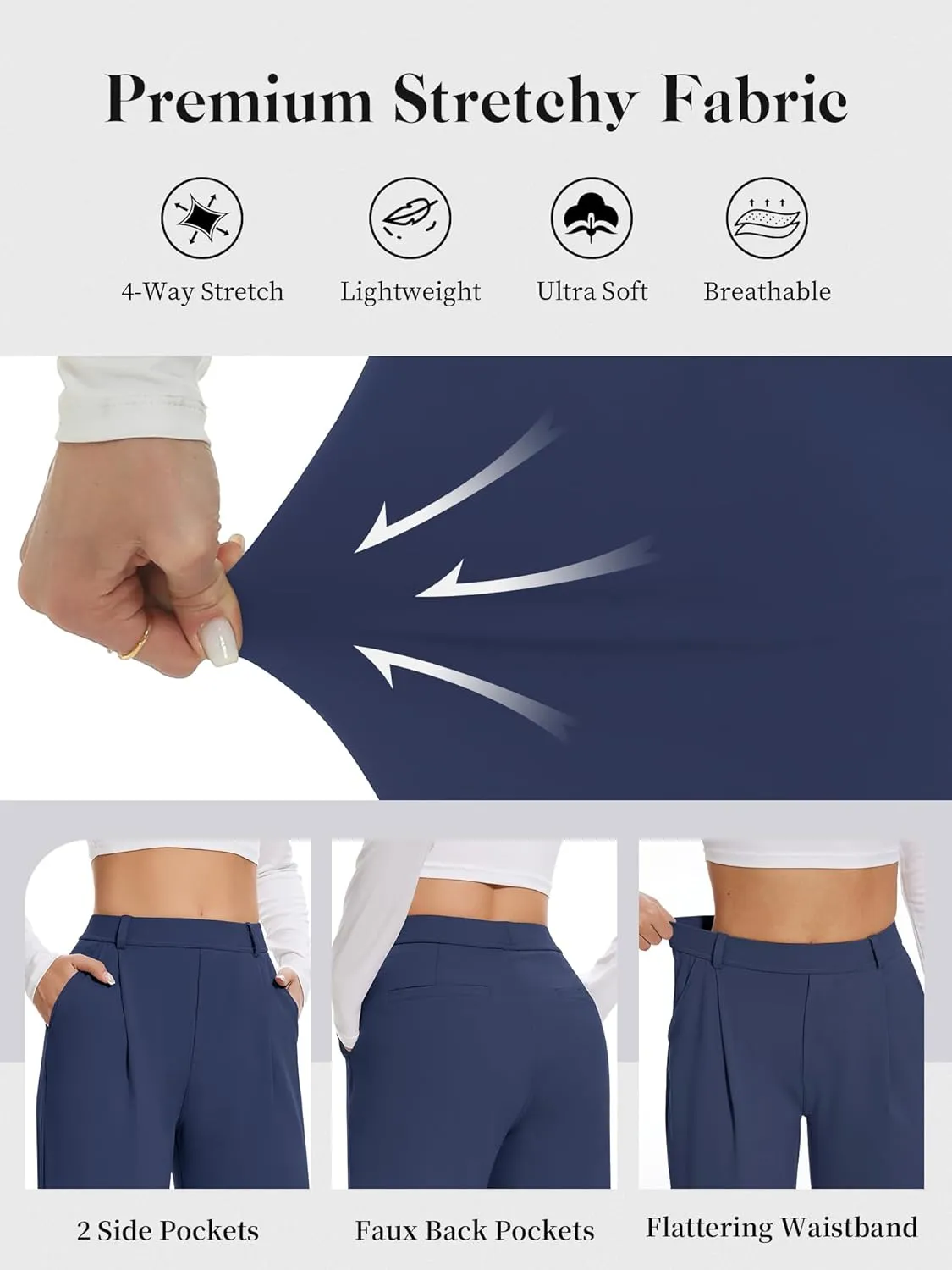 AVAMO Womens Dress Pants Wide Leg Pull On Stretchy Work Pants Women High Waisted Business Casual Trousers with Pockets
