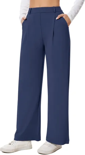 AVAMO Womens Dress Pants Wide Leg Pull On Stretchy Work Pants Women High Waisted Business Casual Trousers with Pockets