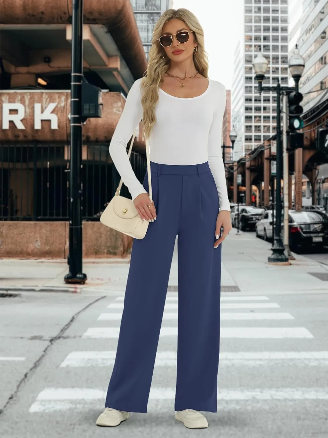AVAMO Womens Dress Pants Wide Leg Pull On Stretchy Work Pants Women High Waisted Business Casual Trousers with Pockets