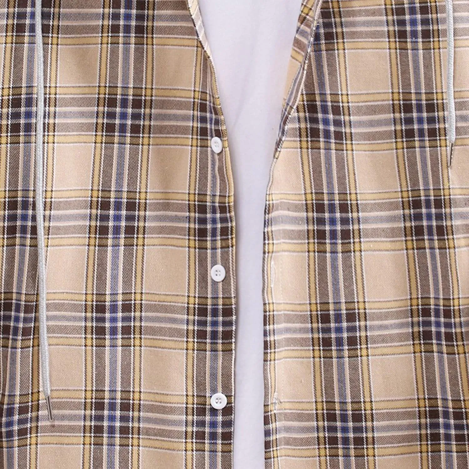 Aymnlox Hoodies for Men Fashion Long Sleeve Plaid Button Shirts Jacket With Hood Casual Stylish Drawstring Sweatshirts 2024