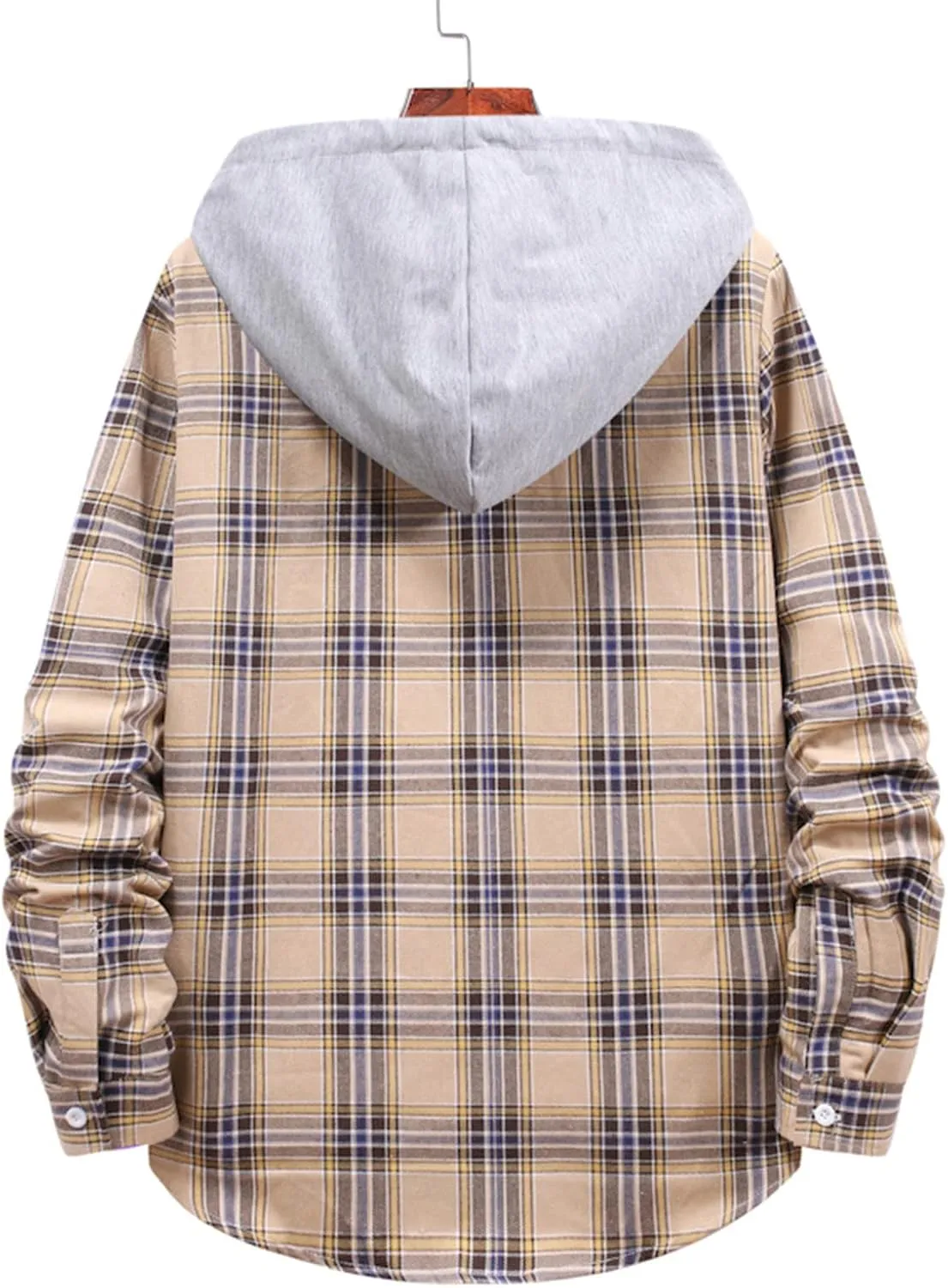 Aymnlox Hoodies for Men Fashion Long Sleeve Plaid Button Shirts Jacket With Hood Casual Stylish Drawstring Sweatshirts 2024